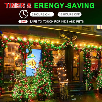 KNONEW 600FT 1500 LED Christmas String Lights Outdoor Green Wire Fairy Light 8 Modes & Timer Plug in Waterproof LED String Lights for Xmas Yard Tree Wedding Party Holiday Decorations(Red and Green)