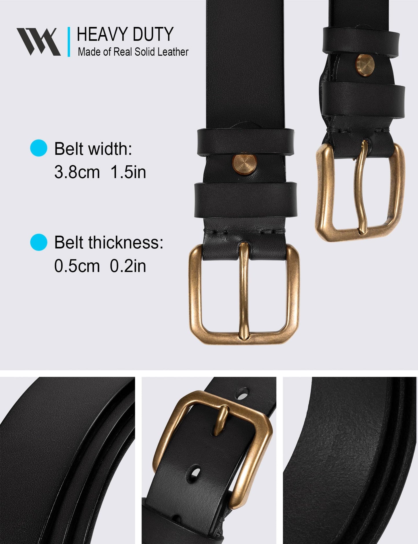 WOLFANT Thicken Full Grain Heavy Duty Casual Work Belts for Men,100% Italian Real Solid Leather