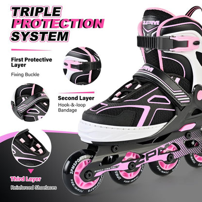 2PM SPORTS Torinx Green Boys Adjustable Inline Skates, Fun Beginner Roller Skates for Kids, Youth, Girls, Men and Women (Purple, Medium - Big Kid (1-4 US))
