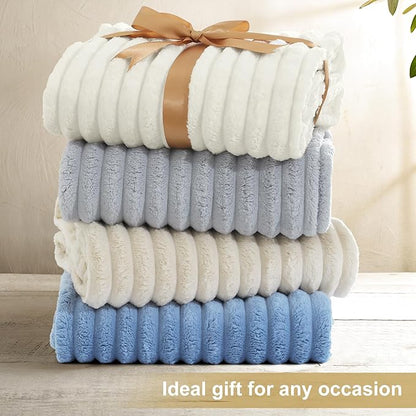 decorUhome Soft Fleece Pink Twin Blanket for Bed, Cozy Fluffy Plush Flannel Striped Throws for Couch Sofa, Lightweight Decorative Ribbed Fuzzy Blanket for Woman, 60x80 Inches
