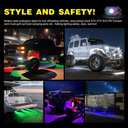 Nilight RGB LED Rock Lights Kit, 4 pods Underglow Multicolor Neon Light Pod with Bluetooth App Control Flashing Music Mode Wheel Well Light for Truck ATV UTV RZR SUV