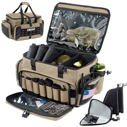 VIGEGARI Large Pistol Range Bag Shooting - Tactical Gun Range Bag with 2 Pistol Cases, Gun Bags for Handguns, Womens Gun Bag for Men, Gun Carrying Duffle Bag for Gun Accessories