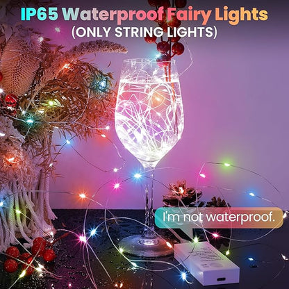Mlambert LED Fairy Lights Battery Operated with Timer, Rechargeable Mini Twinkle Lights for Christmas Decor Holiday Party, 32.8FT(16.4x2), Multicolor
