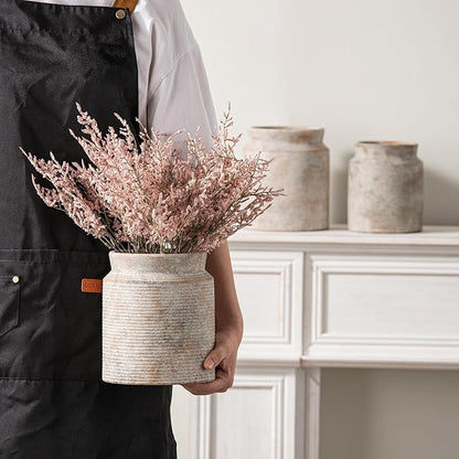 Ceramic Flower Vase 7.5 inch Farmhouse Rustic Vase for Home Decor Handcrafted Pottery Terracotta Vases for Dining Table Decor Fireplace Living Room Bathroom Wedding Centerpiece (L-Terracotta)