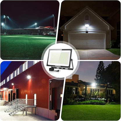 MORSEN 500W Flood Lights Outdoor, 60000lm Bright LED Work Light with Plug, 6500K Daylight White LED Flood Lighting, IP66 Waterproof Security Yard Lights for Yard Garage Stadium 2 Pack