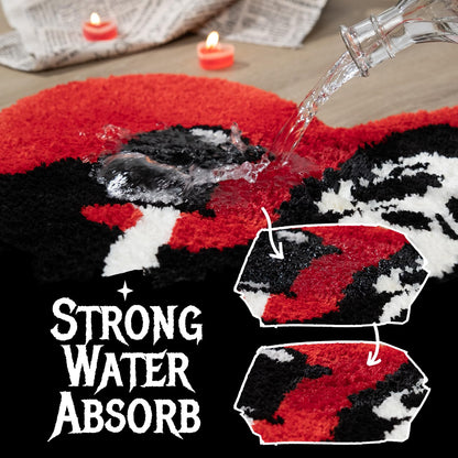 TANVILL Bathroom Rugs Black Red Orange Bath Mat Non Slip, Christmas Home Decor, Funny Skull Halloween Bath Rugs Washable Absorbent Spooky Gifts