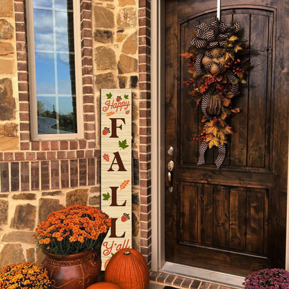 Happy Fall Sign Autumn Front Door Hanging Decor Welcome Sign Wooden Vertical Indoor Outdoor Standing Sign For Garden Home Yard Farmhouse Porch 47.2 x 7.8 Inch