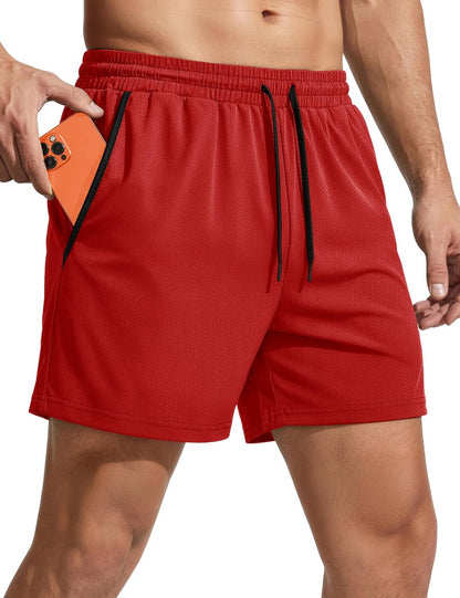 MAGCOMSEN Men's 5" Athletic Gym Shorts Mesh Lightweight Stretch Workout Running Basketball Shorts with Pockets Red L