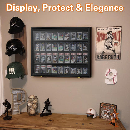 Mlikero Baseball Card Display Case, 36 Graded Card Display Frame Lockable, Trading Card Display with UV Protection Sports Card Display Case for Baseball Cards, Football Cards, Sports Cards