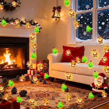 pozzolanas Christmas Fairy Lights, LED Christmas Tree Santa Claus Snowman Moose Lights Decoration, Waterproof Battery Powered Indoor Outdoor Decoration String Lights - 2Pack