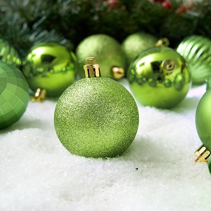 JOIEDOMI 24 Pcs Lime Green Christmas Balls Ornaments Set, 2.36" Christmas Tree Ornaments Shatterproof, Xmas Balls Hanging Decorations for Tree Wreath Garland Holiday Wedding Indoor Party Decor