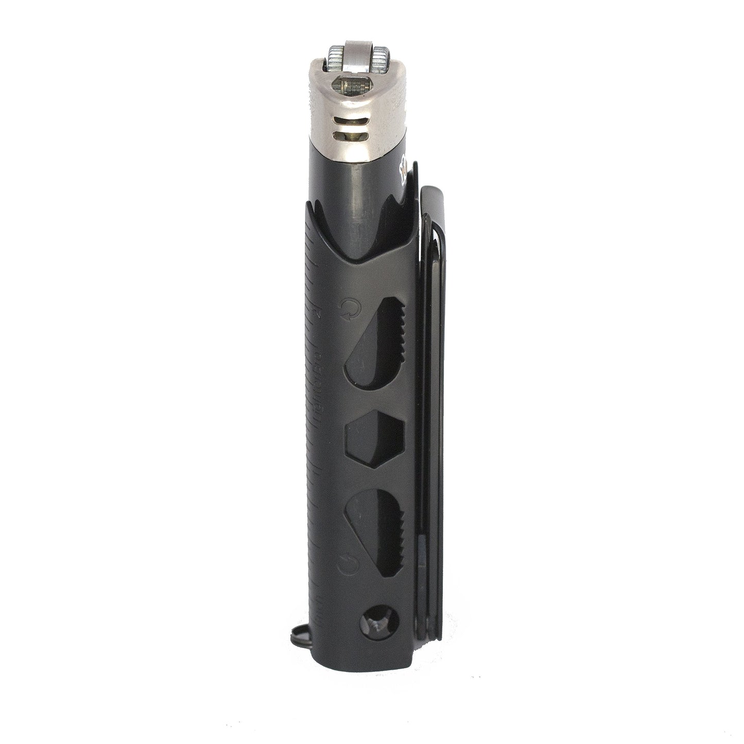 LighterBro Pro Lighter Sleeve - Multi-tool - 420 Stainless Steel - Easily Fits Your Favorite Lighters - Includes Mini Pocket Knife, Ruler, Scissors, Screwdriver, Poker, Key Ring & More (Black)