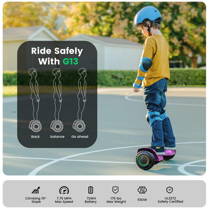 Gyroor Self Balancing Scooter New G13 All Terrain Balancing Scooter with LED Lights, Self Balancing Off Road with Bluetooth for Kids ages 6-12 and Adults-Galaxy Purple