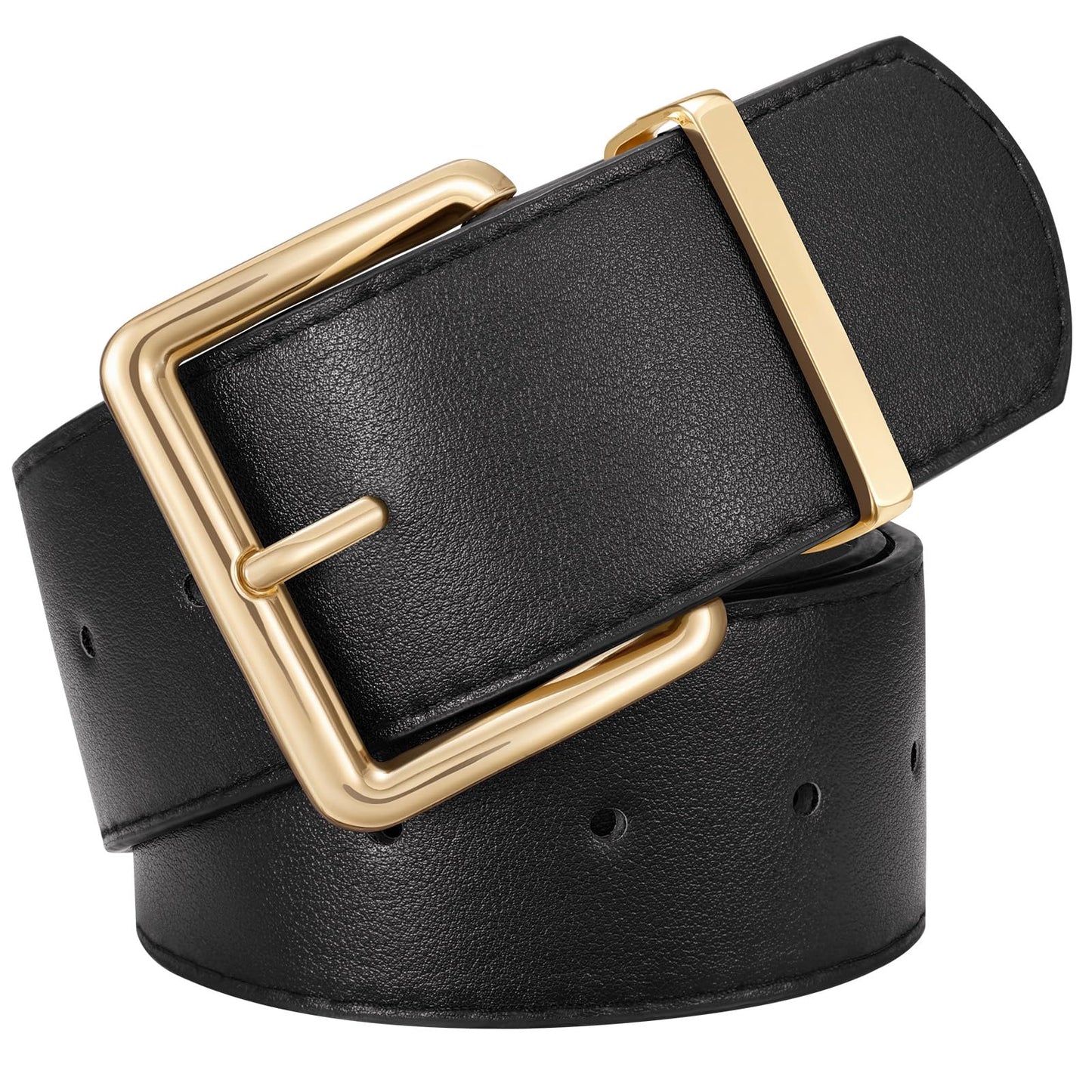 XZQTIVE Women Wide Chunky Belt for Dresses Fashion Thick Leather Belt with Gold Buckle, Black(Fit Waist Size 33"-39")