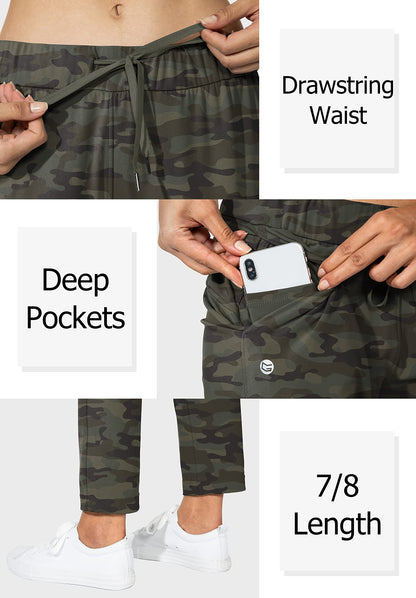 G Gradual Women's Pants with Deep Pockets 7/8 Stretch Sweatpants for Women Athletic, Golf, Lounge, Work (Green Camo, Large)