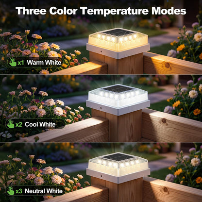 Brightever 3.5x3.5 4x4 Solar Post Cap Light Outdoor, 8-Pack Fence Post Solar Lights for Wooden/Vinyl Posts, 3 Lighting Modes, Solar Powered Waterproof Deck Post Lights for Garden Patio, White