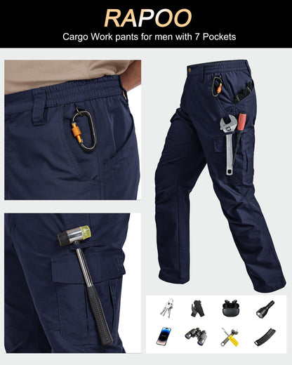 Rapoo Tactical Pants for Men Cargo Working Fishing Hiking Pants for Men with Pockets Mens Construction Outdoor Pants Navy 32Wx34L