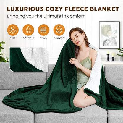 HYLEORY Heated Electric Blanket Full 72"x84" Soft Fleece & Flannel with 5 Heating Levels & 10 Hours Timer Auto Shutt Off, ETL Certified, Washable，Heated Blanket for Body-Dark Green