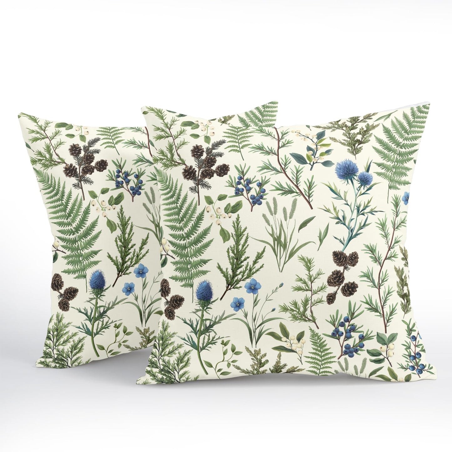 Barneova Spring Summer Pillow Covers 22x22 Inch Set of 2 Green Floral Botanical Decorative Outdoor Throw Pillows Farmhouse Flower Pillowcases Cotton Linen Cushion Covers for Couch Sofa Bed Home Decor