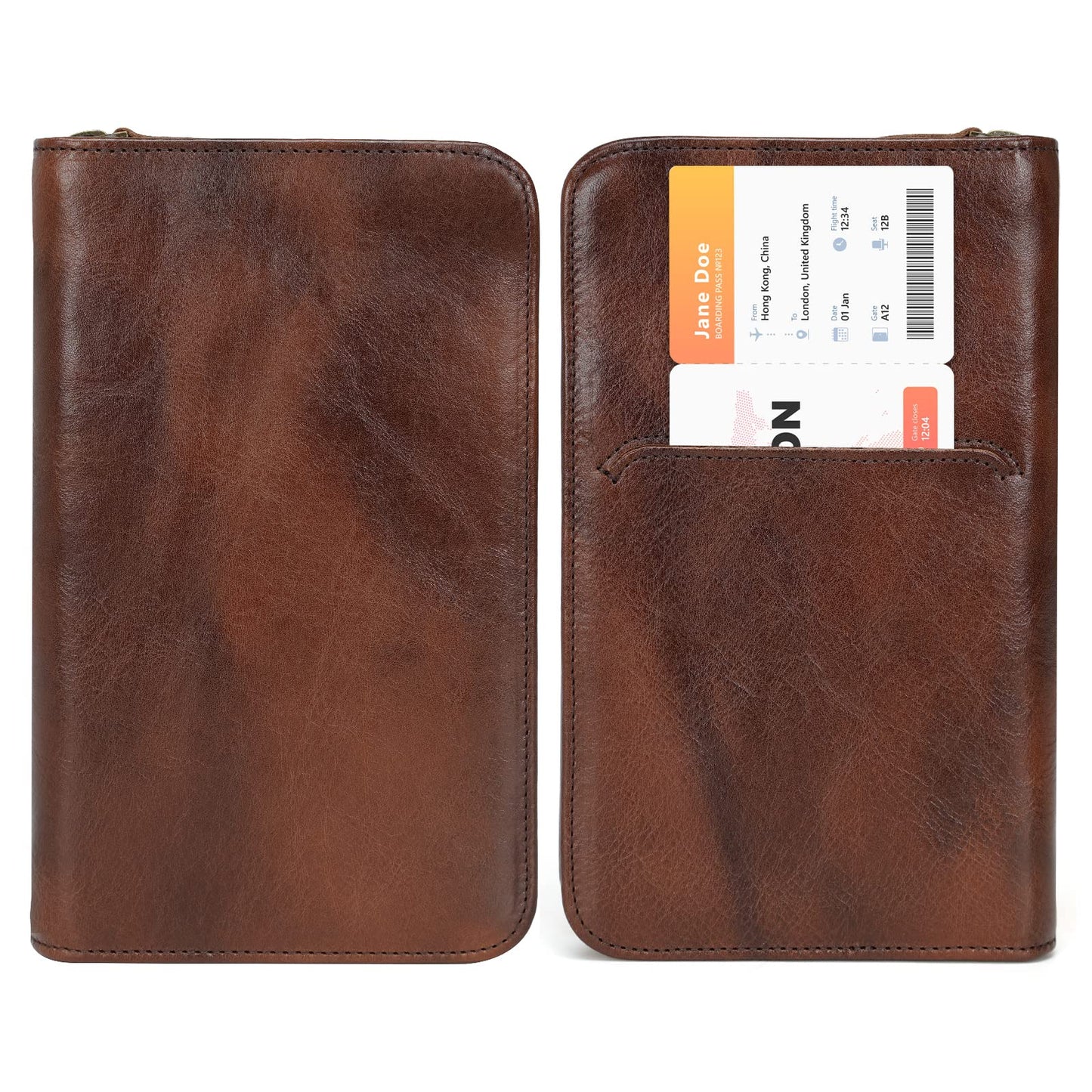 Polare Full Grain Leather Passport Holder Cover Case for Men RFID Blocking Travel Wallet Holds 4 Passports (Coffee)
