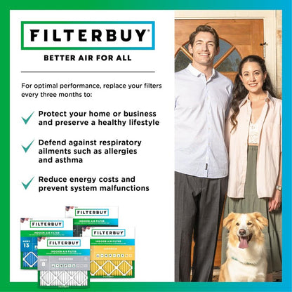 Filterbuy 20x25x4 Air Filter MERV 13 Optimal Smoke & Allergy Defense (6-Pack), Electrostatic Pleated HVAC AC Furnace Filters Replacement, Made in USA (Actual Size: 19.50 x 24.50 x 3.63)