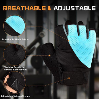 sunnex Workout Gloves for Women - Breathable Weight Lifting Gloves with Non-Slip Silicone Padding, Fingerless Gym Gloves for Cycling, Rowing, Pull Ups & Training (4 Sizes)