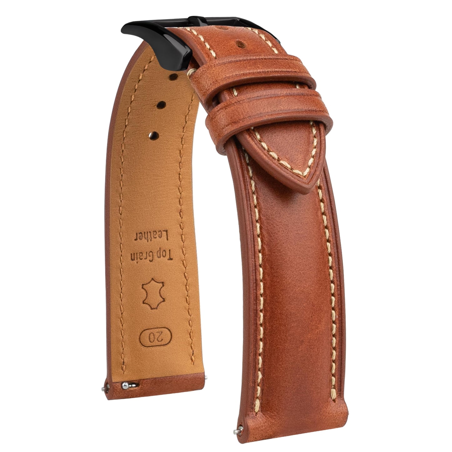 Gomvadr Vintage Genuine Top Grain Leather Watch Strap Quick Release, 18/19/20/21/22/24mm, Silver/Black Buckle, Universal Fit Unisex for Daily Wear (Brown with Black Buckle, 19mm)