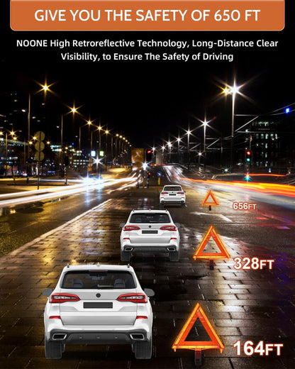 Noone Safety Triangles DOT Approved, 3 Pack Foldable Warning Reflective Triangles, US FMVSS 571 125 with Carrying Case, Heavy Base Emergency Roadside Triangles