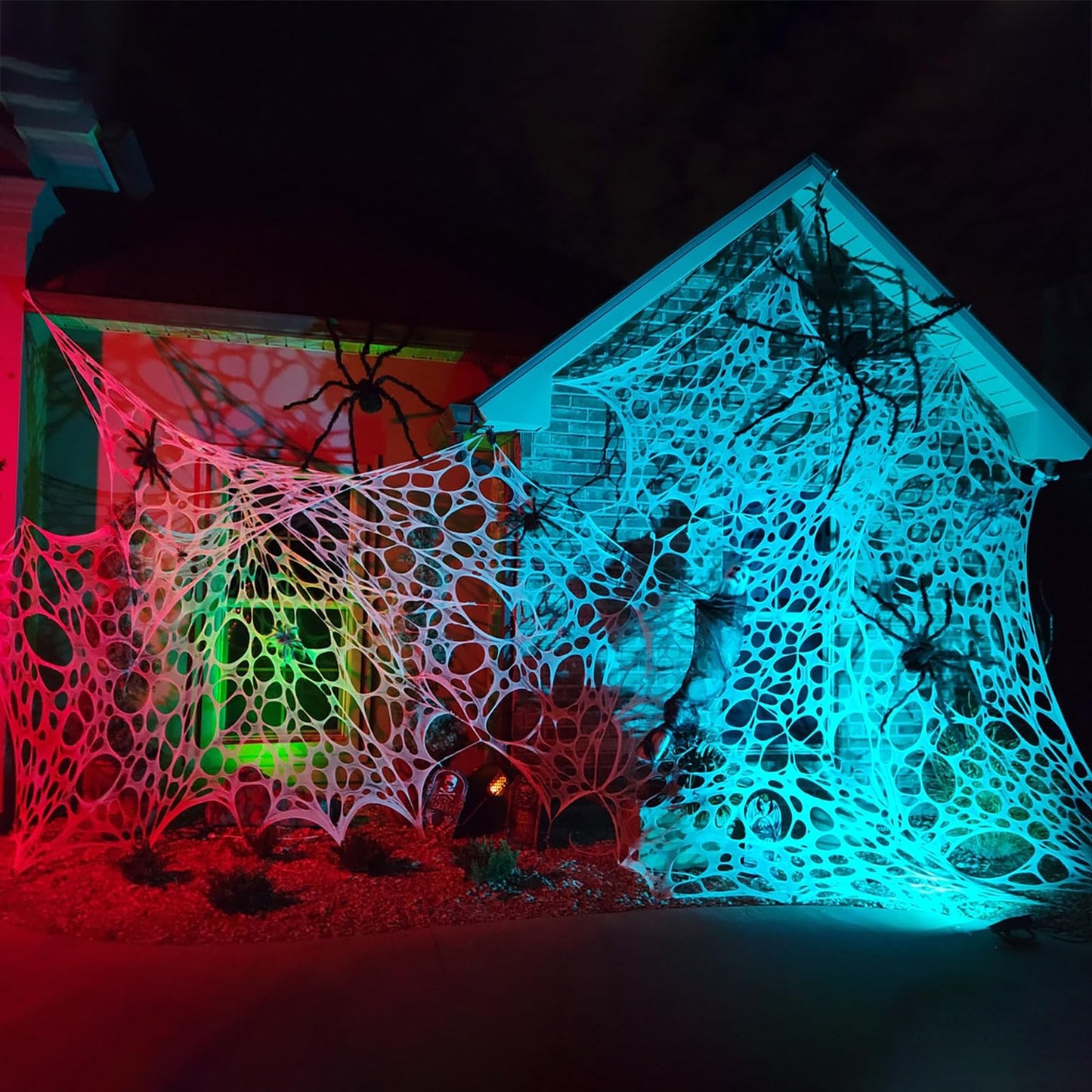 CESOF Giant Beef Netting Spider Web Halloween Decorations, Pre-Cut Spiderwebs Super Stretchy DIY Spider Webbing with Stakes, Gauze Cobwebs for Haunted House Yard Garden Party Outdoor Decor(1)