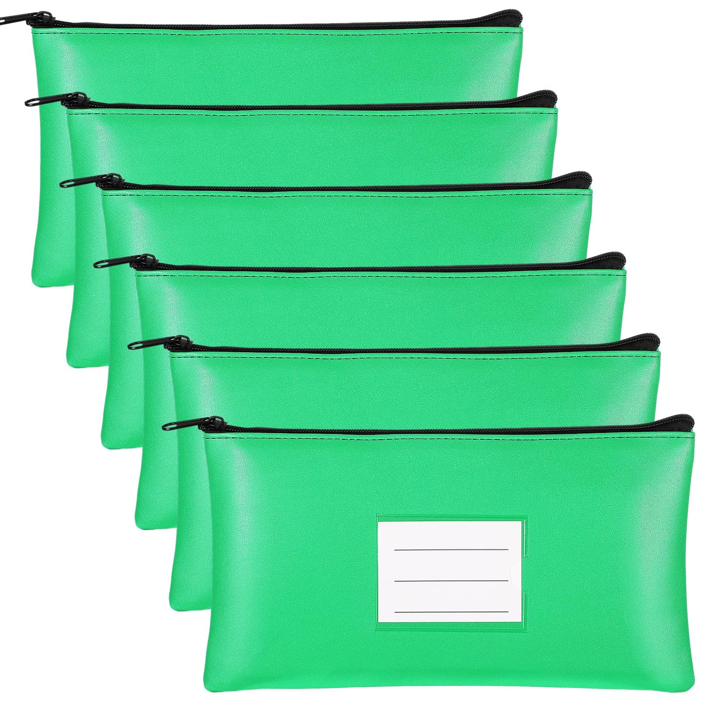 Paterr 6 Pcs Money Bags with Zipper PU Leather Deposit Bank Bag Security Money Pouch Receipt Holder Bank Pouch Wallet with Label for Cash Coin Makeup Cosmetics Bills Tickets, 11 x 6 Inch(Agate Green)
