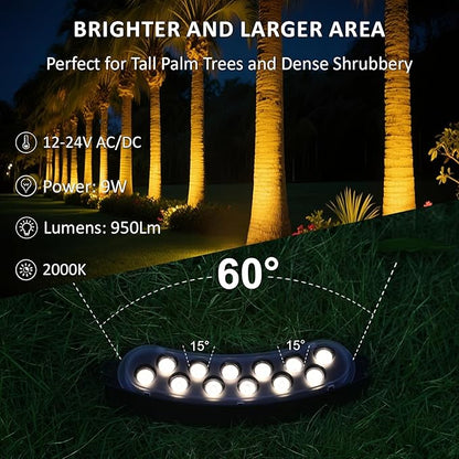 Low Voltage Flood Lights, 9W Bright LED Uplighting Outdoor, Wired Spot Lights Outdoor, 12V Low Voltage Floodlights for Tree Wall House, Aluminum, 2000K, Unique Design, Black (6PACK 2000K)