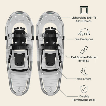Retrospec Drifter Snowshoes for Women & Men - Lightweight Aluminum Frame Snow Shoes with Double Ratchet Binding System, Heel Lifts & Carry Bag for All Terrain Hiking & Winter Sports