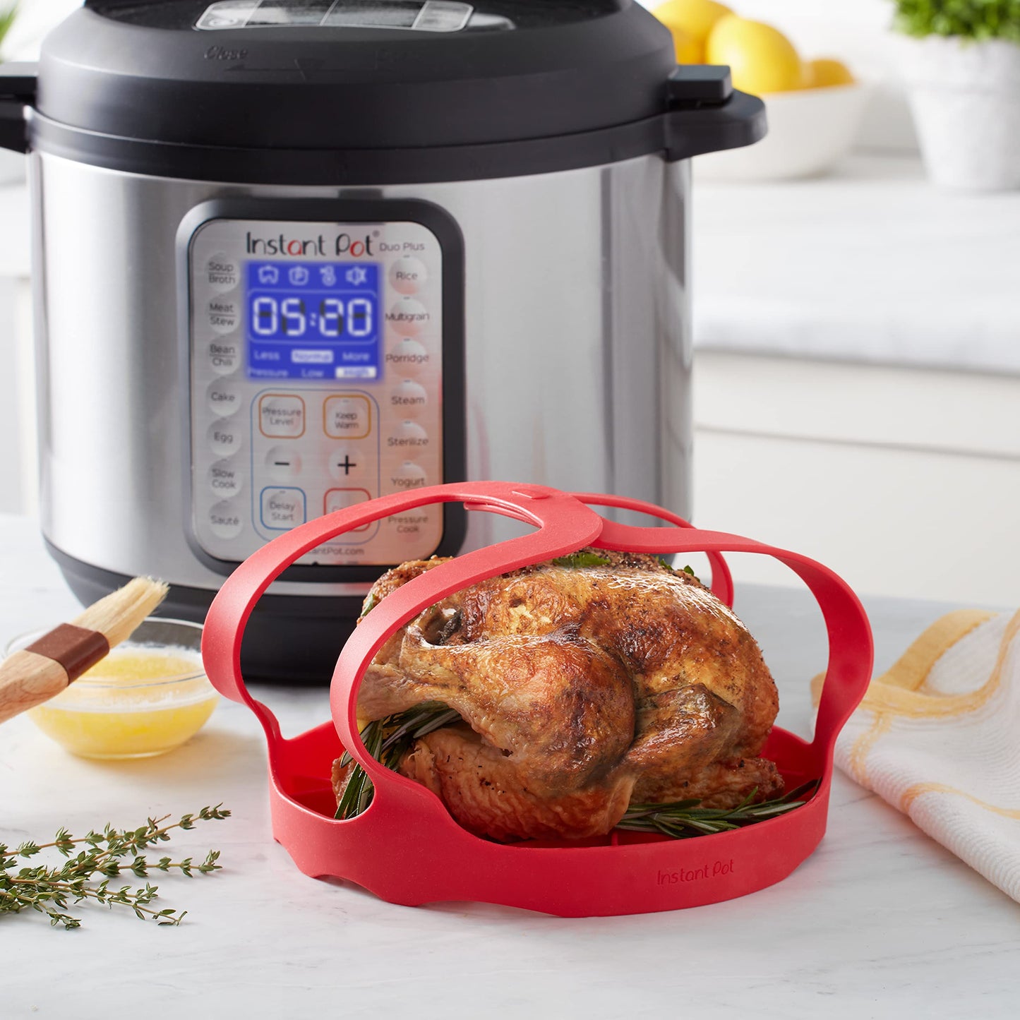 Instant Pot Official Silicone Bakeware Sling - Multi-Use, Heat-Resistant, BPA-Free, Compatible with 6-Quart and 8-Quart Cookers, Red - Ideal for Lifting, Roasting, and Healthier Cooking