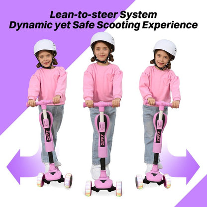 JOVA ZIFFY LED Light-up 3 Wheel Scooter, 2-in-1 Scooter for Kids, Anti-Slip Surface, Adjustable Height Handlebars and Foldable Seat, Toys for Kids Ages 3-12, Purple (Up to 110 Lbs)