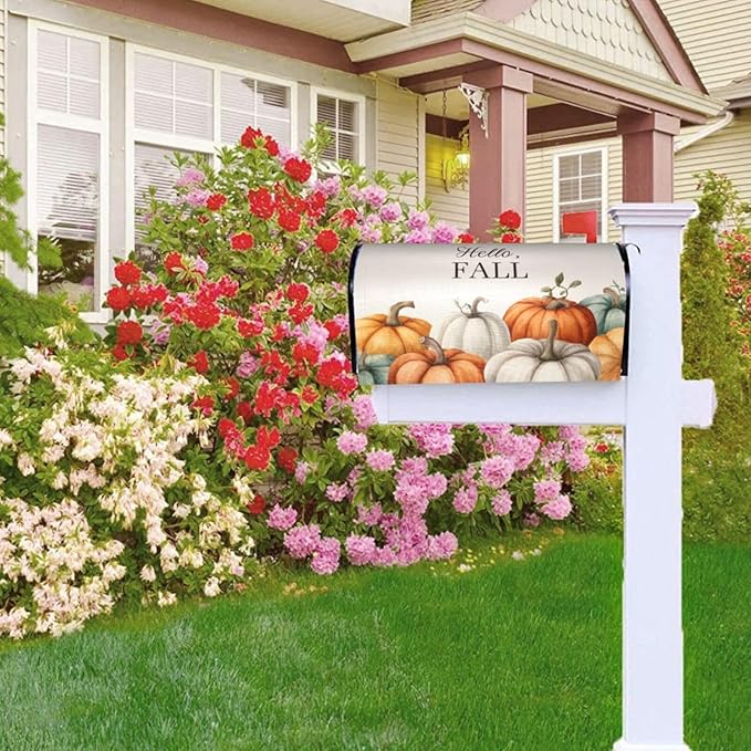 Festive Magnetic Mailbox Cover Pumpkin Fall Thanksgiving Outdoor Mailbox Protector Holiday Seasonal Decorative Garden Yard Home Large Size 25.5 x 21 Inch