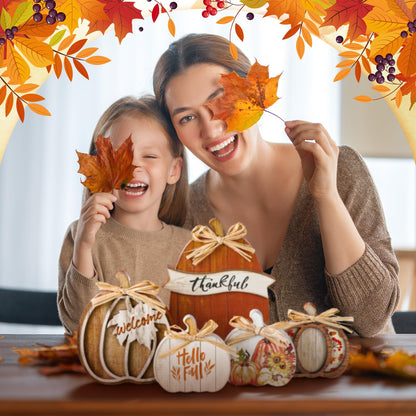 GlikCeil 5 Pcs Fall Brown Pumpkin Decor for Home Thanksgiving Wooden Table Centerpiece Decorations Fall Wooden Pumpkin Signs for Autumn Farmhouse Home Living Room Kitchen Mantle Tabletop Supplies