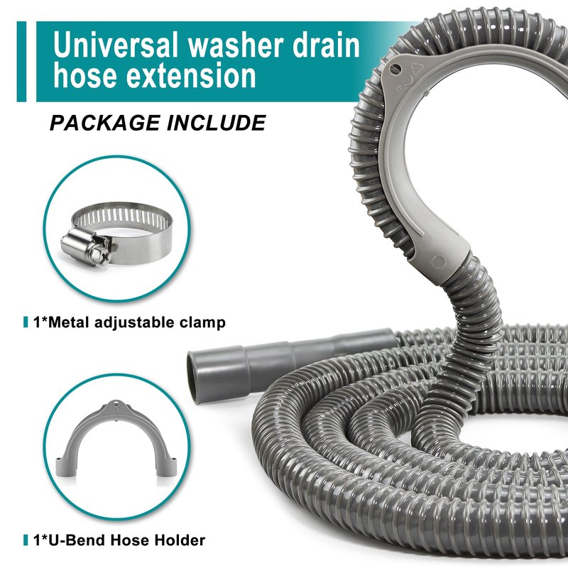 TOMOON 12Ft Universal Washing Machine Drain Hose Flexible Extension Hose with Clamp,Industrial Grade Polypropylene Corrugated,Fit for Most Household Washing Machines(10-Years Warranty)