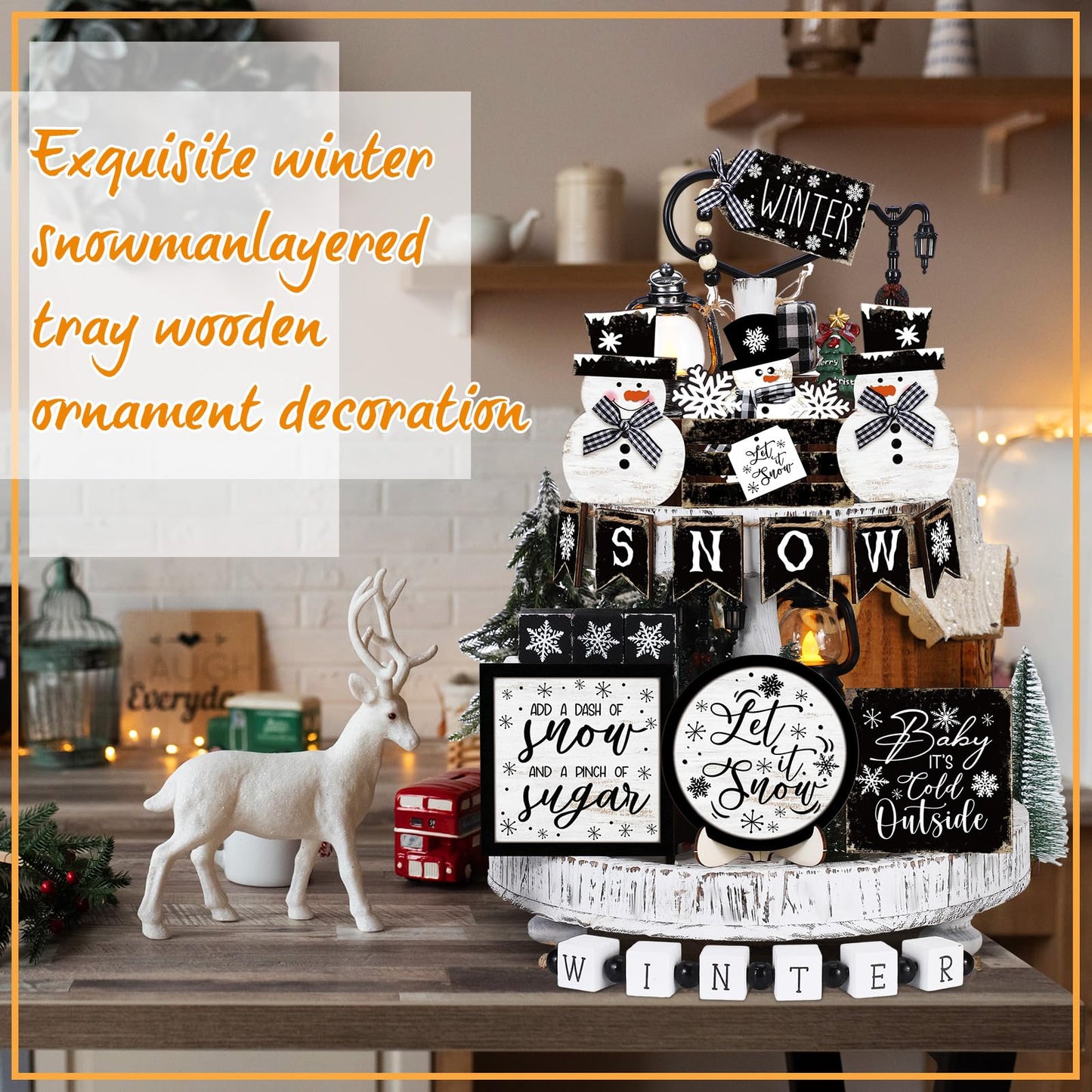 Vercraft 18 Pcs Graduation Tiered Tray Decorations Class of 2026 Tiered Tray Decor Black White Grad Wooden Signs Farmhouse Table Shelf Decoration for Graduation Party Supplies(Black and White)
