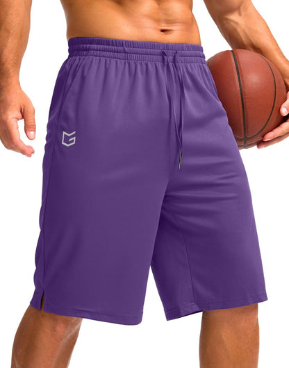Men's Athletic Shorts with Pockets 9" / 11" Long Basketball Shorts Lightweight Quick Dry Gym Workout Shorts for Men(Purple,M)