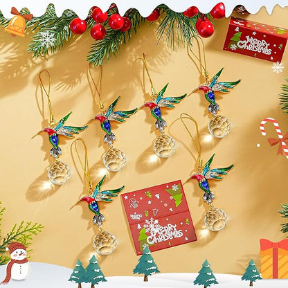 H&D HYALINE & DORA 6 Pcs Hummingbird Hanging Ornaments Christmas Hummingbird Ornaments Clear Crystal Ball Hanging for Christmas Tree Party Home DIY Craft