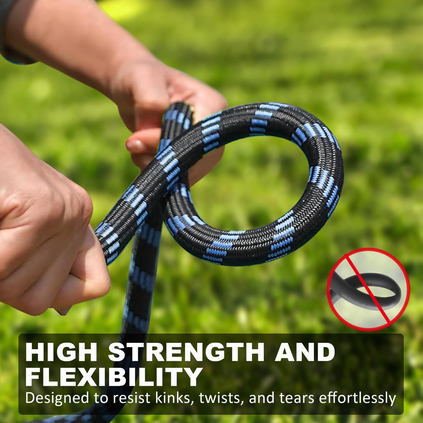Garden Hose 100 ft, 2025 Upgarded Flexible Water Hose 100ft With 10-Pattern Spray Nozzle, Kink-Free, Lightweight, Durable, Leak-Proof Solid Brass Fittings (Black & Blue)