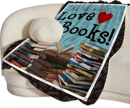 Book Blanket Decor Gifts for Book Lover, Flannel Fleece Fuzzy Reading Throw Blanket, Soft Warm Cozy Plush Books Blankets for Bed Couch Living Room Stuff Decoration for Kids Adult 50"x40"
