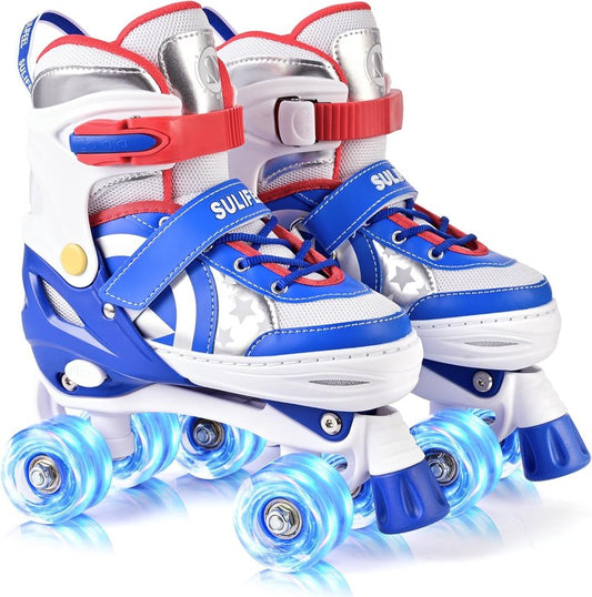 Rainbow Unicorn Adjustable Roller Skates for Kids | 4 Sizes for Ages 3-12 | Indoor/Outdoor Fun