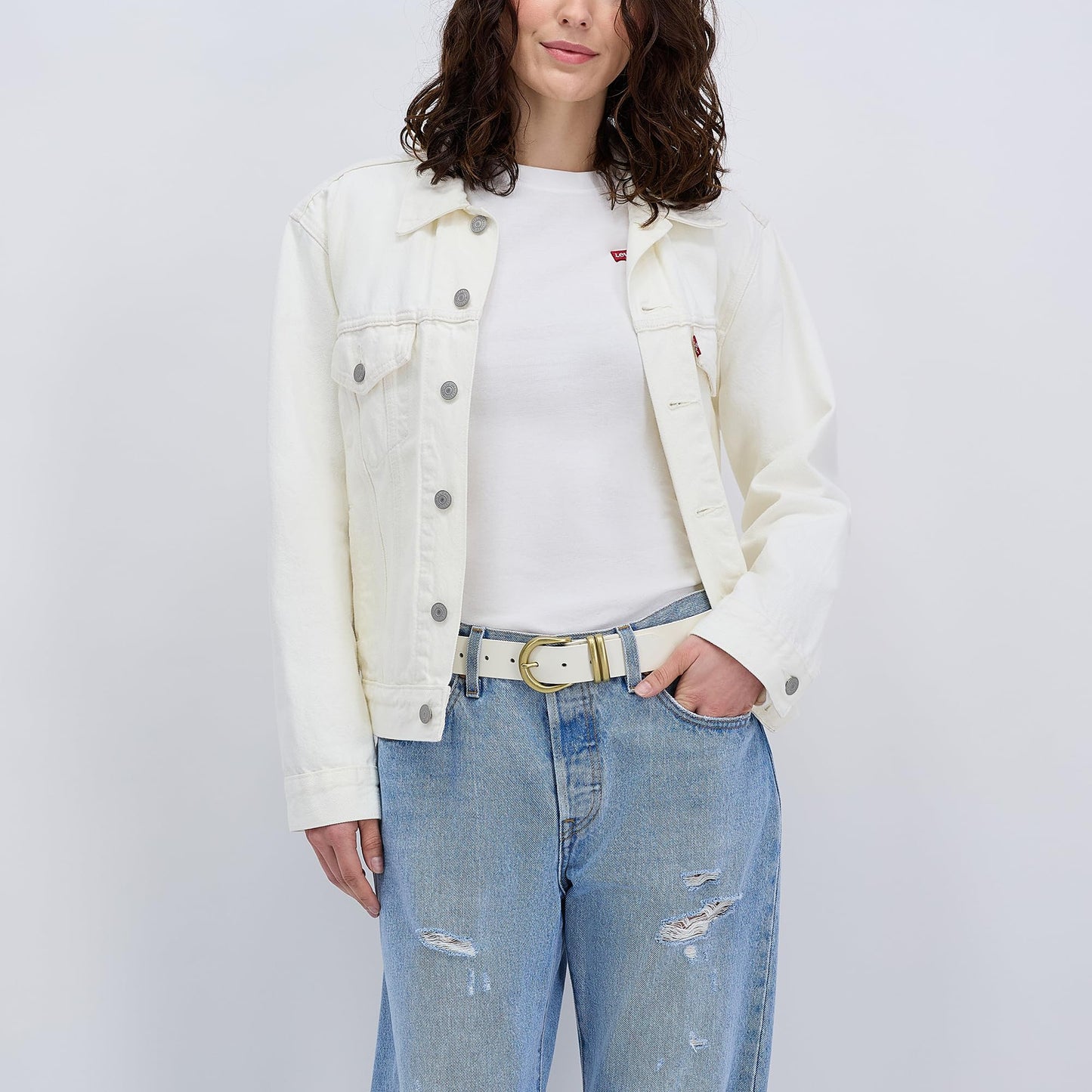 Levi's Women's Casual Double Metal Loop Belt, White, X-Large
