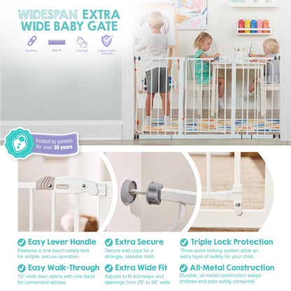 Regalo Safety 29-56" Extra Wide Baby Gate for Doorways & Bottom of Stairs, Pressure Mounted Baby Gate with Door for Babies, Toddlers & Pets, Tested & Safe for 30 Years, American Designed and Owned