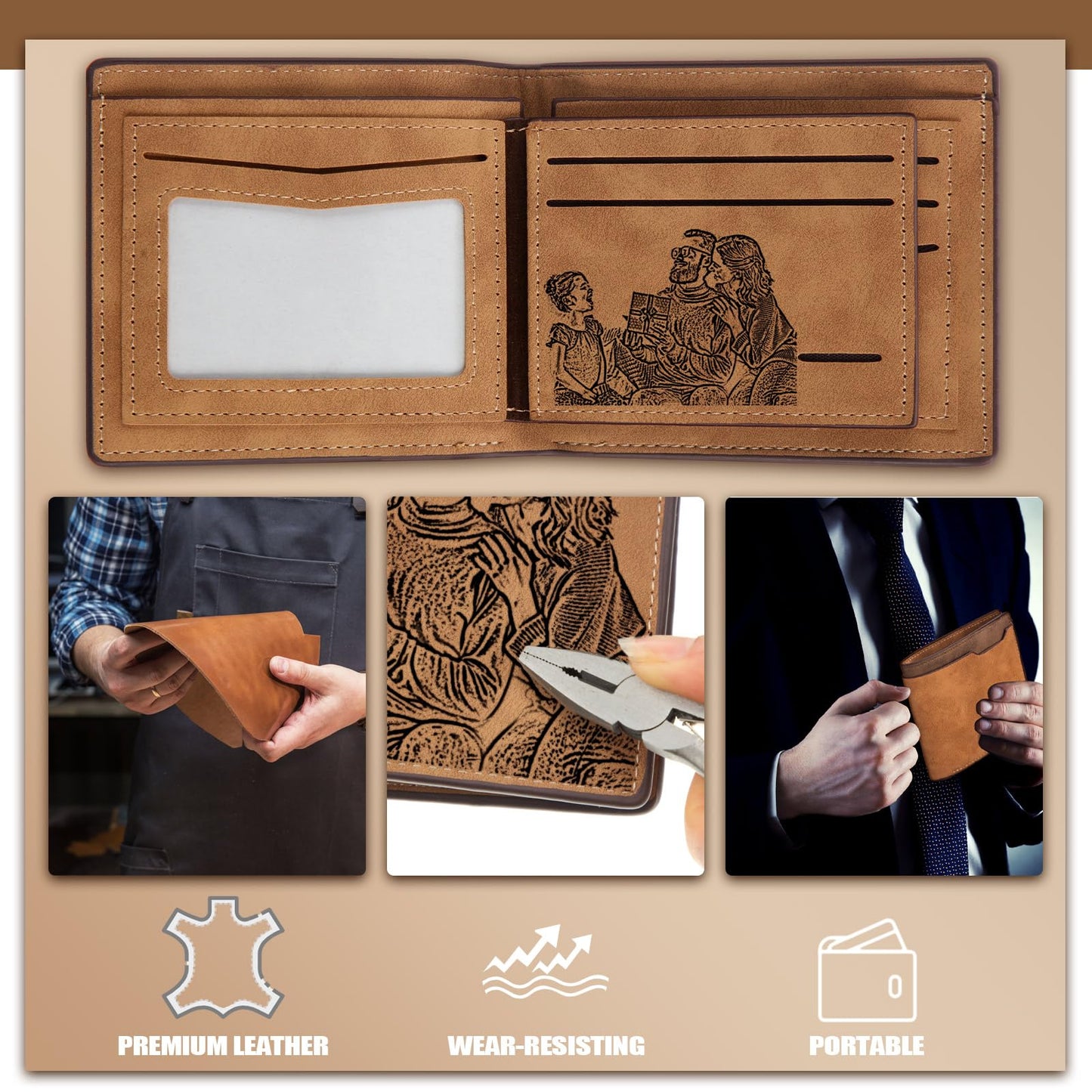 Dansydaisy 12 Pcs Leather Photo Wallet for Men Fold PU Leather Wallets for DIY Fathers Day Dad Birthday Gift(Brown)
