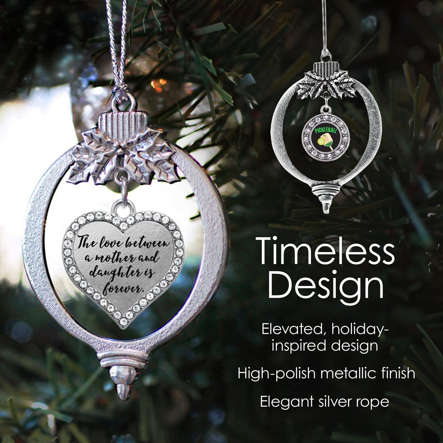 Inspired Silver - Scotland - Silver Christmas Ornament - Pave Heart Charm Christmas Tree Ornament with Cubic Zirconia - Holiday Hanging Decoration