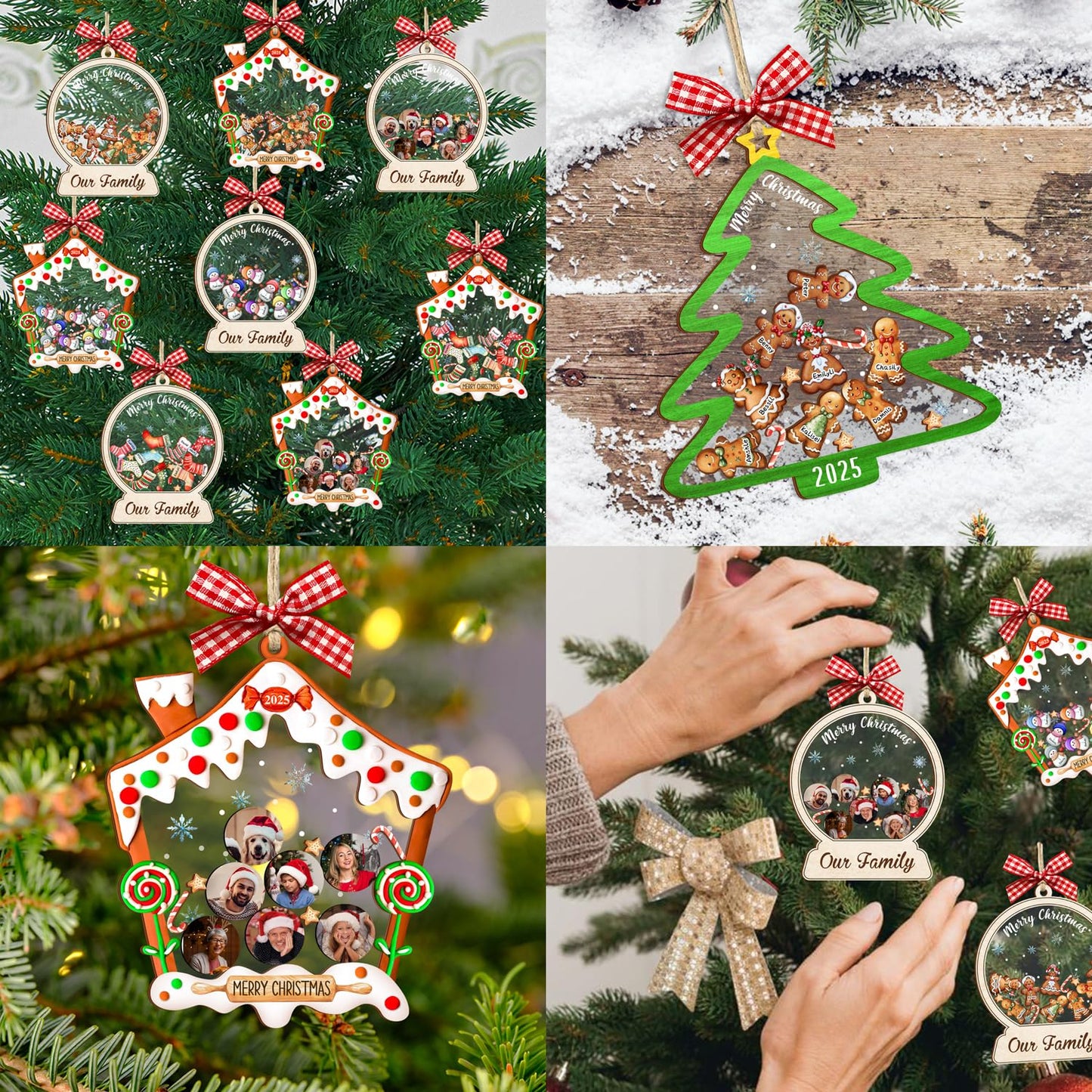 Personalized Family Shaking Gingerbread Christmas Ornament Custom 1-15 Names Xmas Tree New Year Home Décor Hanging Keepsake Gifts for Couple Family Friend (Style 7)