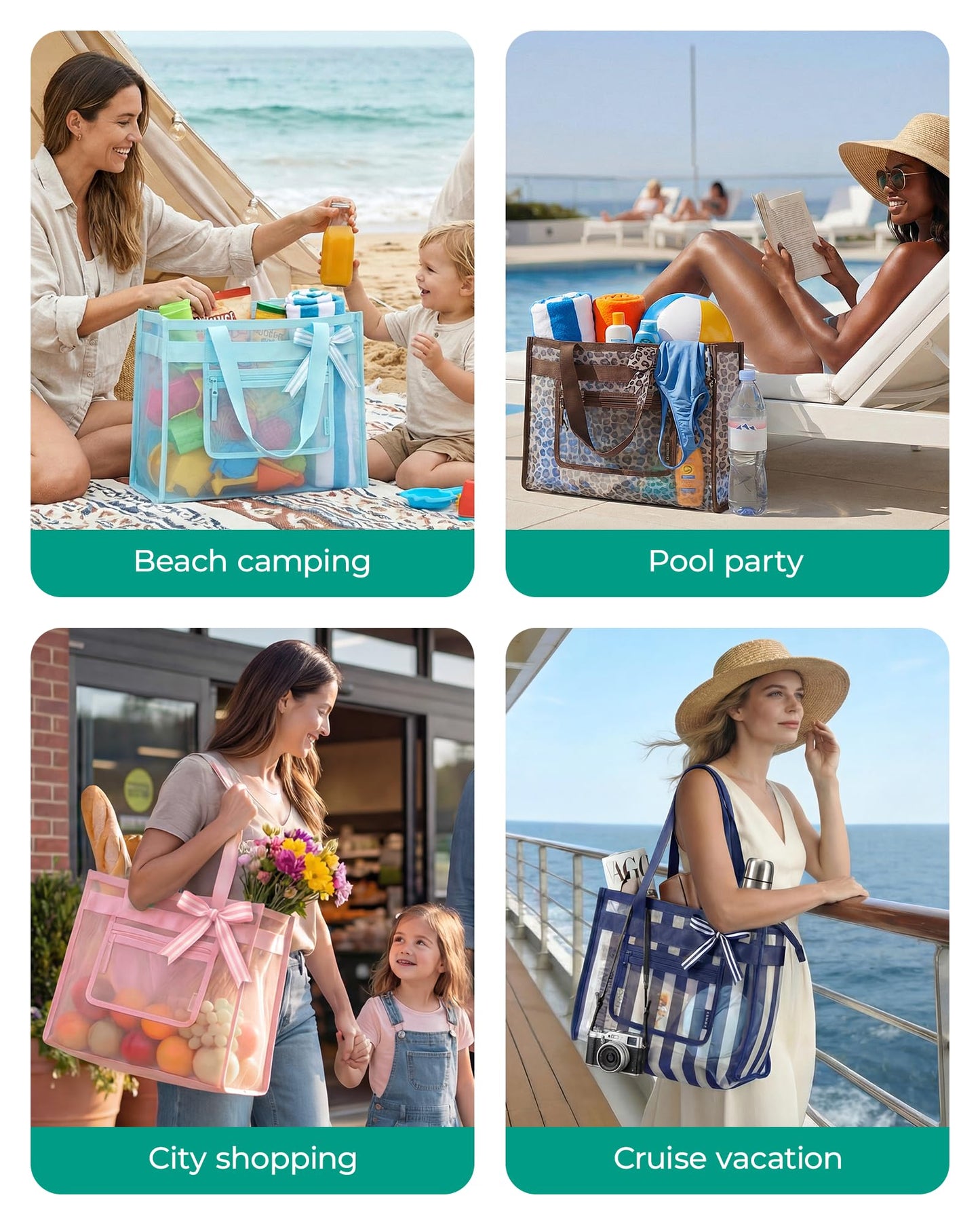 BAGSMART Mesh Beach Bag with Zipper Pocket, Large Beach Tote Bags for Women