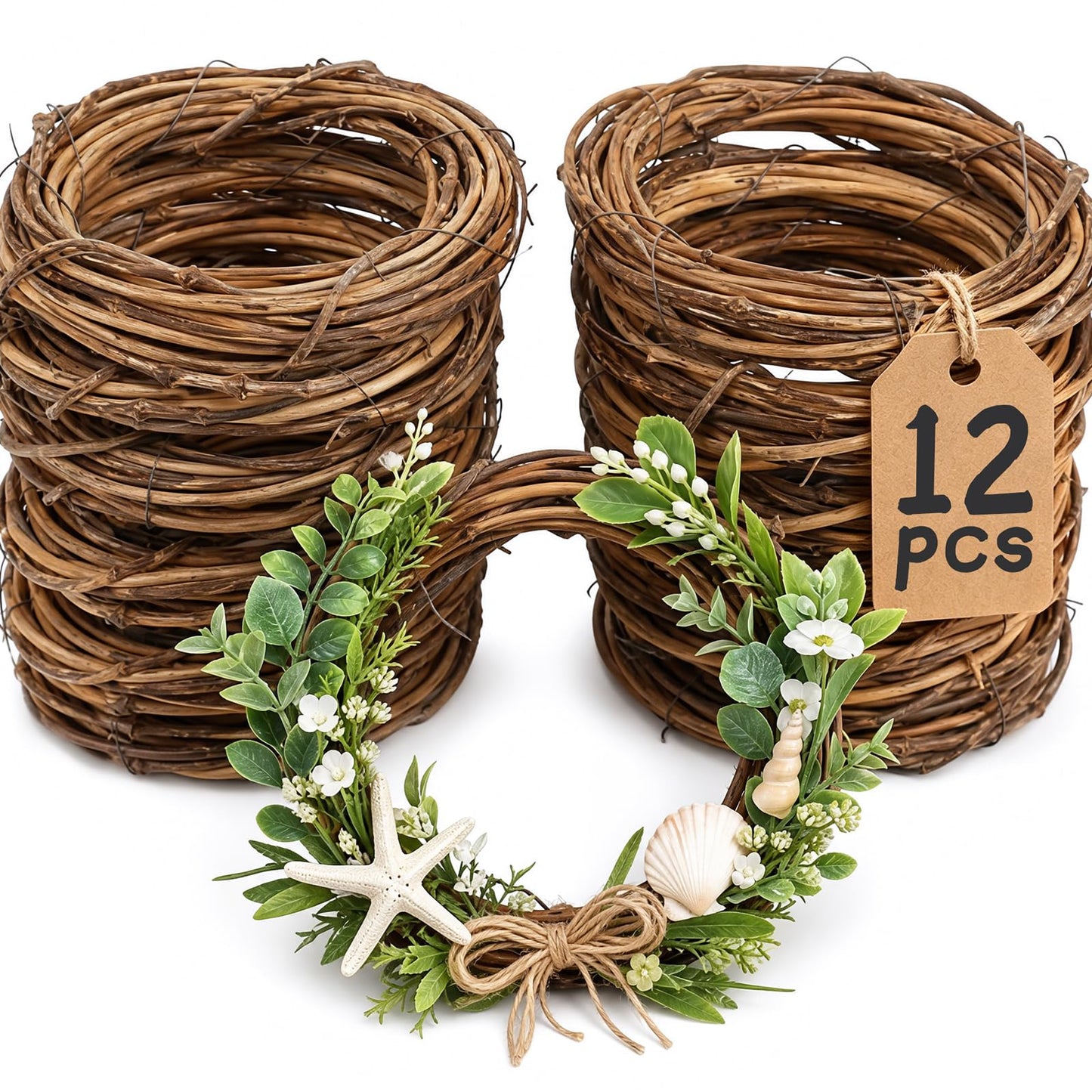 DomeStar 12PCS Natural Grapevine Wreaths, 4 Inch Small Wreath for Wall Decor, Crafts, Rattan Twig DIY Door Hanger for Home Wedding Spring Decorations